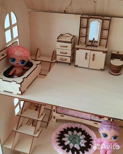 Домик кукольный с мебелью новый