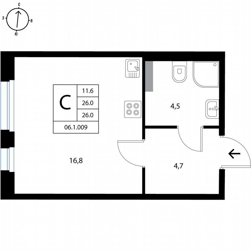 Квартира-студия, 26 м², 1/3 эт.