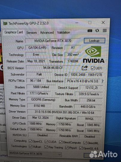 RTX 3070 8Gb GameRock OC. Отличное состояние