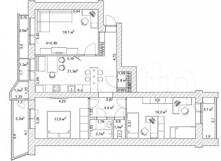3-к. квартира, 95,9 м², 8/10 эт.