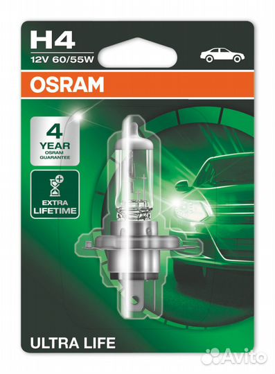 Лампа галогенная Osram Ultra Life H4 12V 60/55W, 1