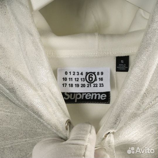 Худи Supreme x Maison Margiela MM6 крашеное белое