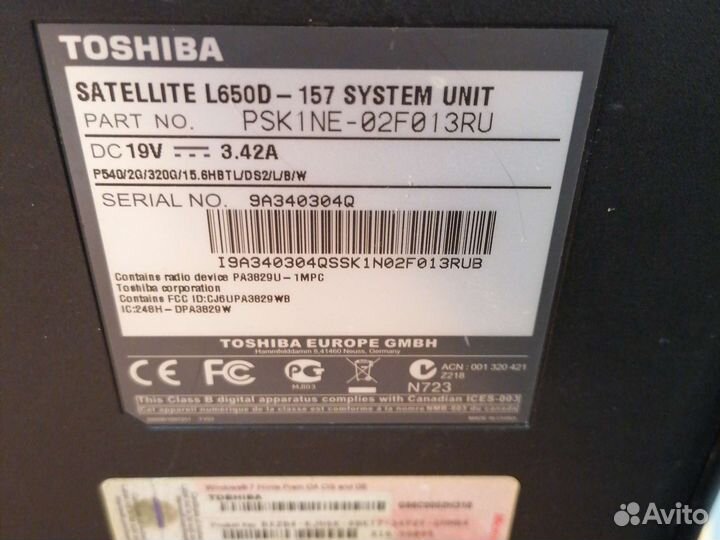 Ноутбук Toshiba satellite L650D
