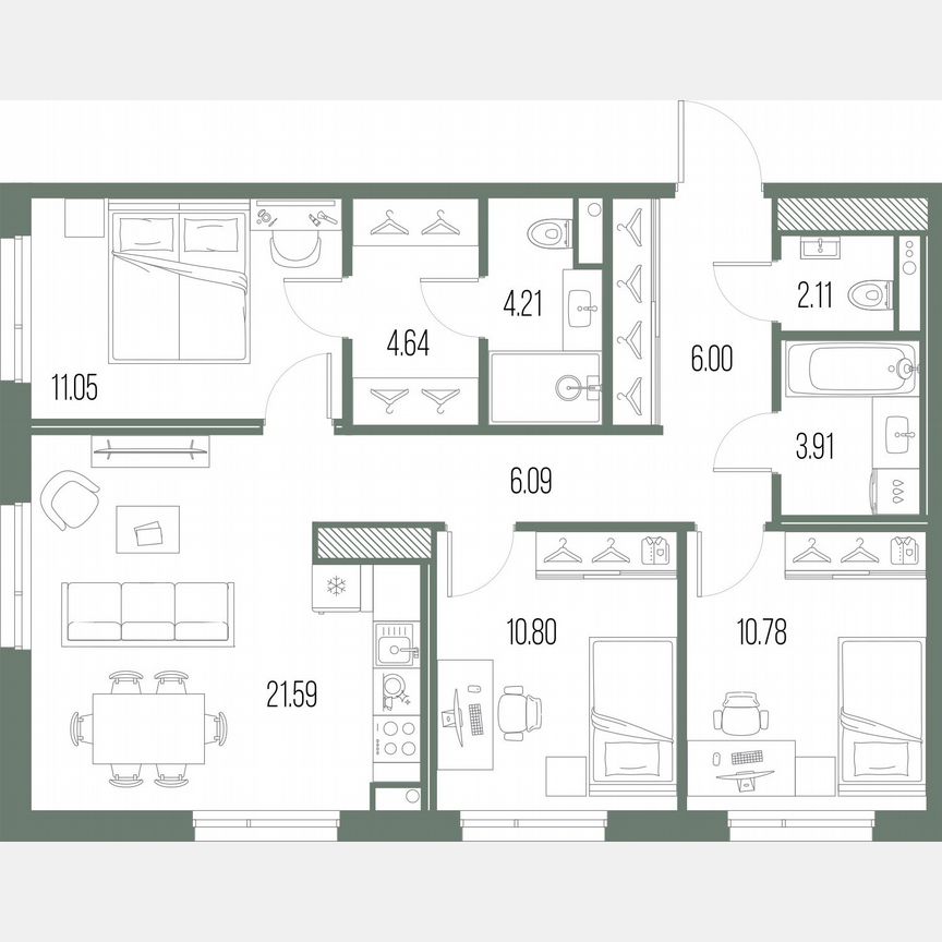 3-к. квартира, 81,2 м², 5/10 эт.