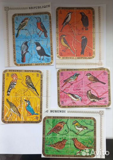 Почтовык марки Бурунди птицы 2 серии гаш