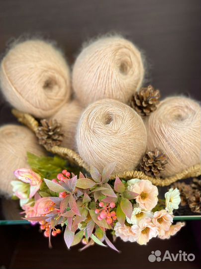 Пряжа пуховая рыжая Козий пух Ручное прядение