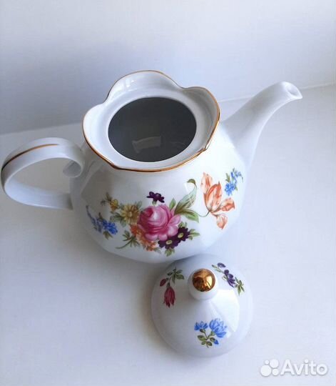 Чайник винтаж Мейсенский букет фарфор ГДР
