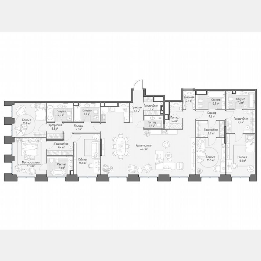 4-к. квартира, 247,8 м², 19/22 эт.