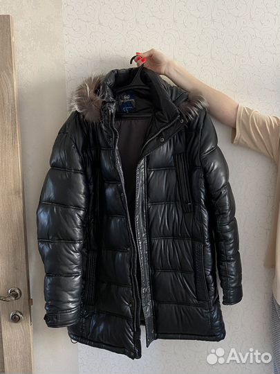 Мужской кожаный пуховик 54 56