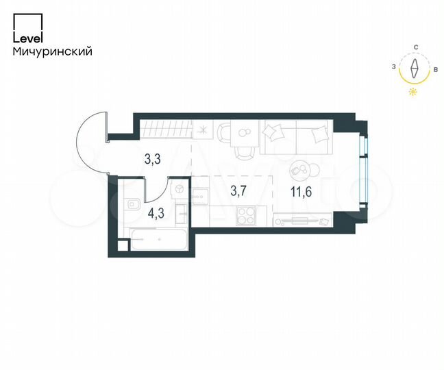 Квартира-студия, 22,9 м², 6/54 эт.