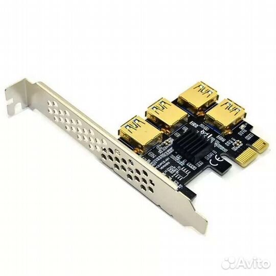 Райзер-карта PCI-E Express с 1x на 4 USB 3,0