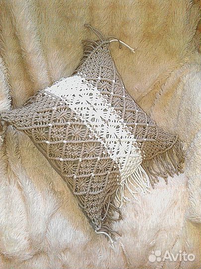 Подушка макраме со сьемным чехлом, коричневая