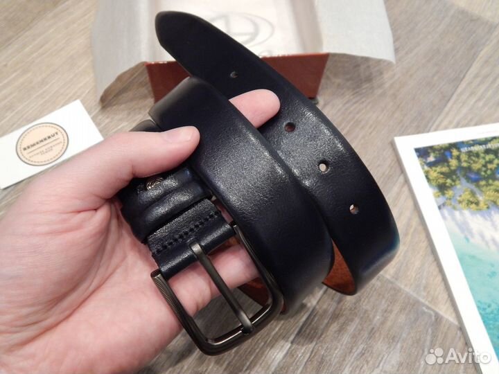 Ремень мужской синий из натуральной кожи