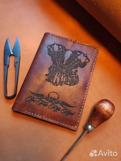 Обложка для мото/автодокументов кожаная.Олдскул
