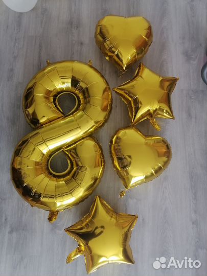 Набор фольгированных шаров цифра 8 звезды сердца