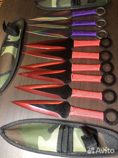 Японские кунаи. Метательные ножи, красные, 23 см