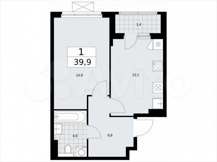 1-к. квартира, 39,9 м², 13/19 эт.