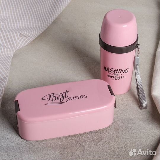 Набор 2 предмета: ланч-бокс, бутыль, столовый приб