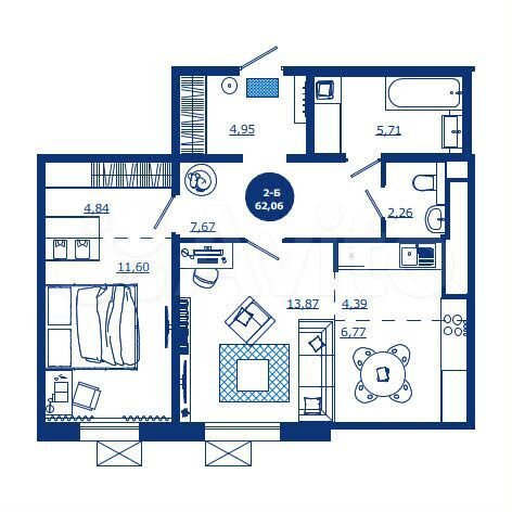 2-к. квартира, 62,1 м², 9/17 эт.