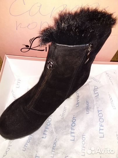 Сапожки Зимние с мехом чёрные на молнии 34р