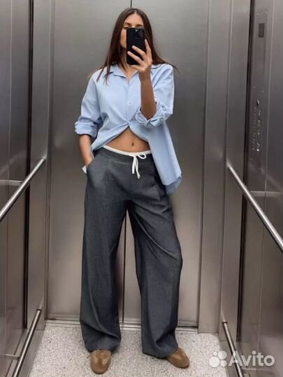 Брюки zara с двойным поясом