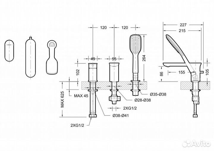 Смеситель на борт ванны F565104C-2-ENG