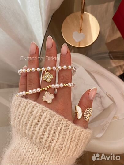 Браслет клевер жемчужины цвет золото
