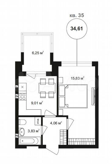 1-к. квартира, 39 м², 1/4 эт.