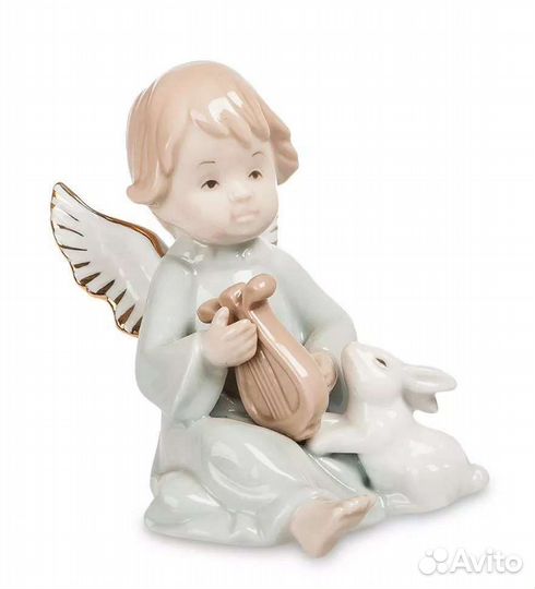 Ангелочек фарфоровый с арфой и зайкой на 8 марта