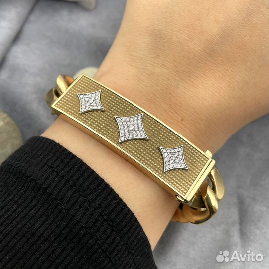 Золотой массивный браслет панцирный бриллианты