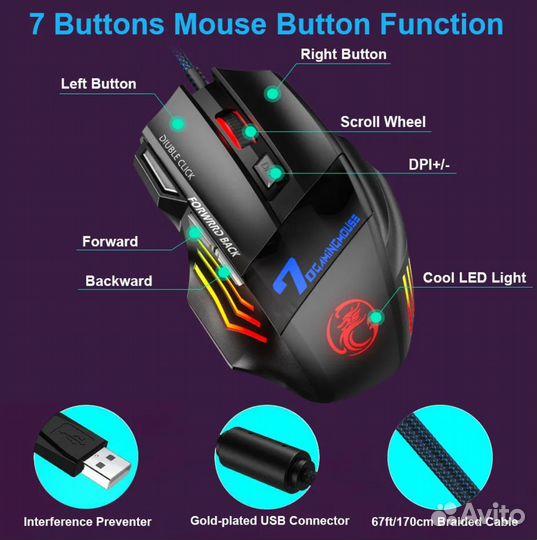 Мышь проводная Redragon X7 5500 DPI