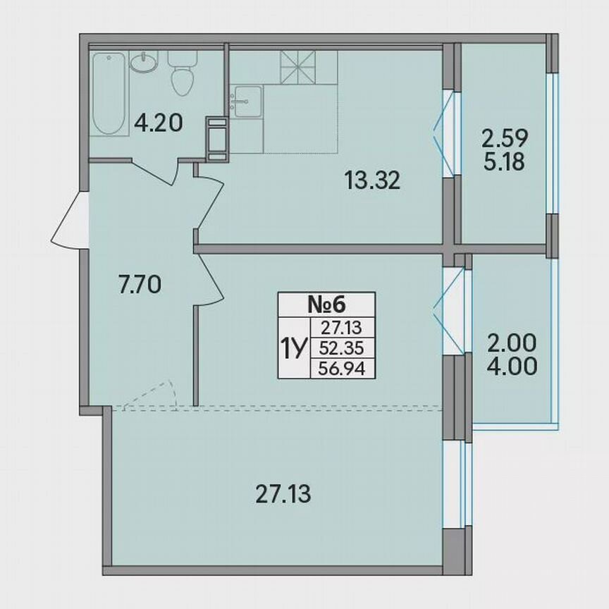 1-к. квартира, 56,9 м², 3/8 эт.