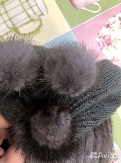 Шапка норковая вязаная женская