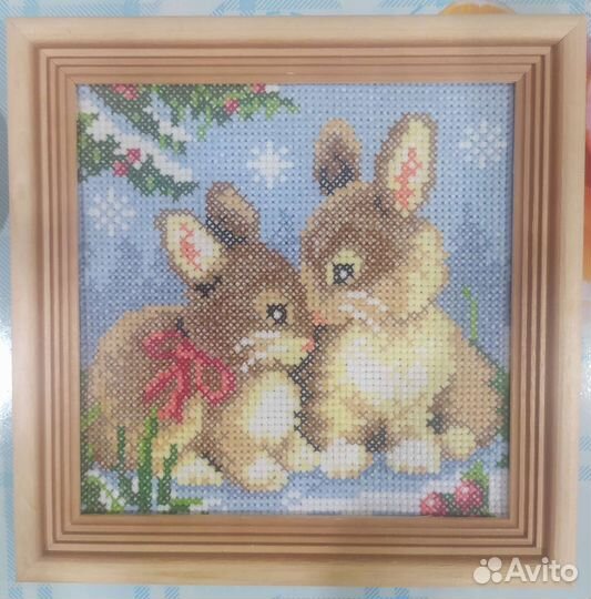 Картина вышивка крестом Кролики