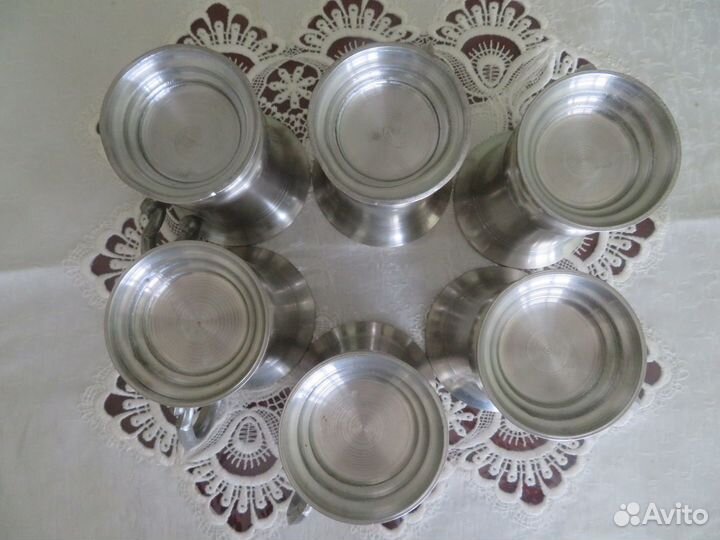 Шесть Пивных Кружек Олово Германия Клеймо 20 век