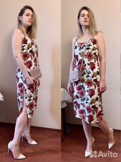 Сарафан на бретелях с цветочным узором и разрезами