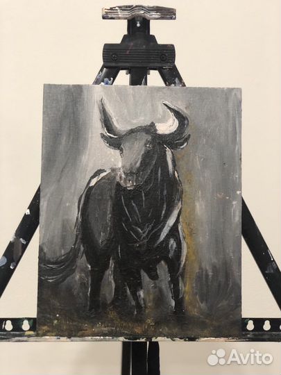 Картина акрилом бык