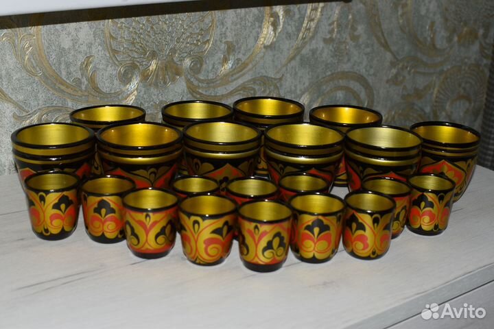 Хохлома СССР. Набор стаканов и рюмок