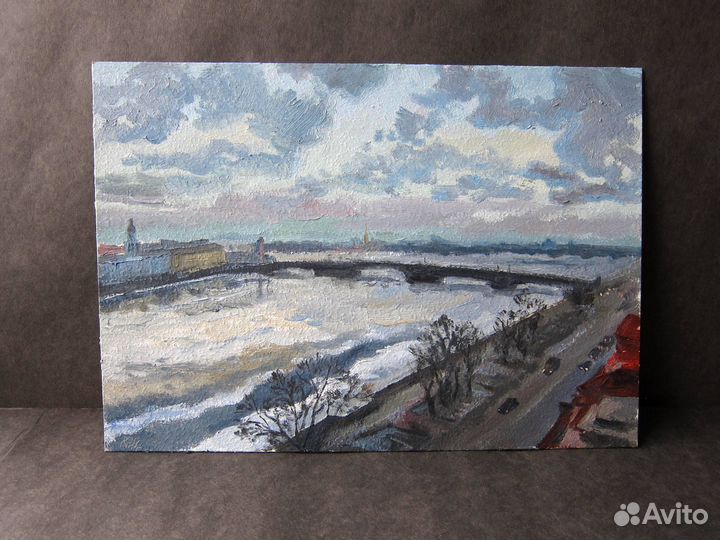 Картина маслом на картоне Петербург пейзаж