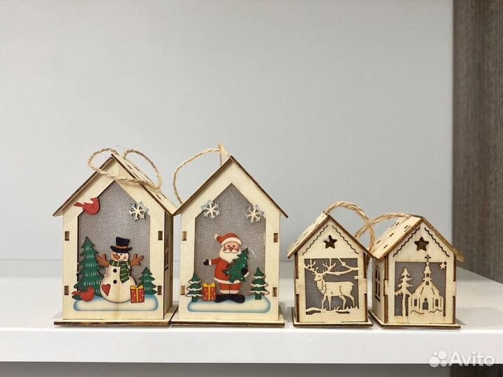 Домик деревянный новогодний набором
