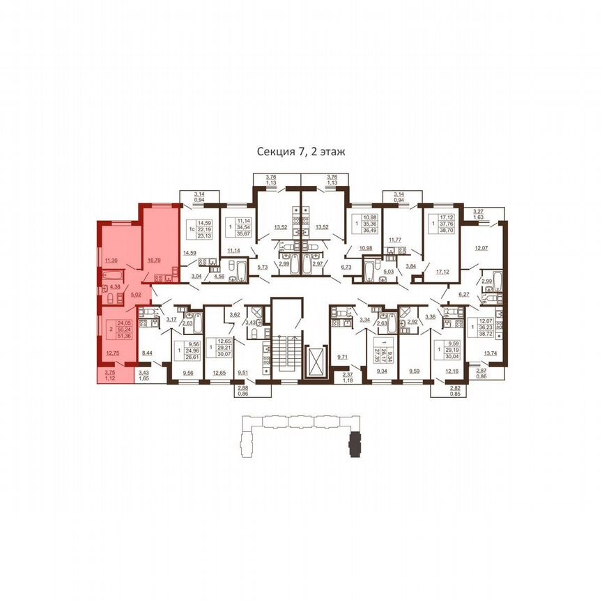 2-к. квартира, 51,4 м², 6/6 эт.