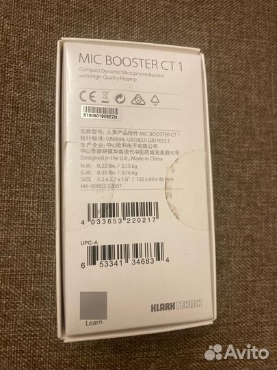 Микрофон. предусил. Klark Teknik Mic Booster CT 1