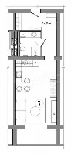 Апартаменты-студия, 46,7 м², 1/1 эт.