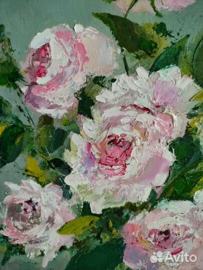 Картина маслом цветы. Розы. Холст 25х35 см. Лак