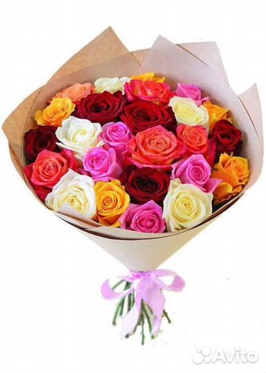 Роза 25 штук микс в оформлении
