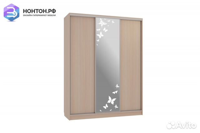 Шкаф-купе Бассо 1-600 бабочки дуб млечный