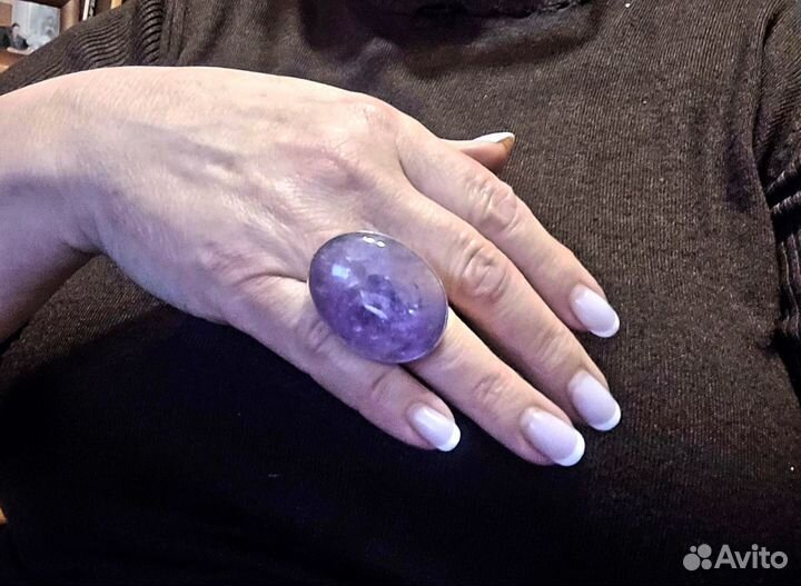 Комплект кольцо и серьги с бразильским аметистом