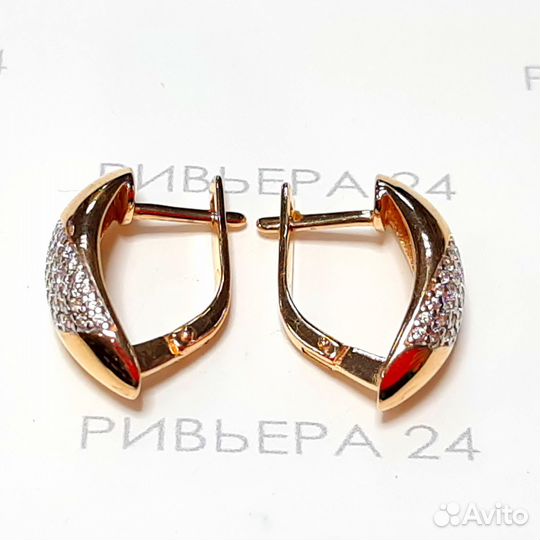 Золотые серьги с фианитами 585 пробы 4.91 грамм