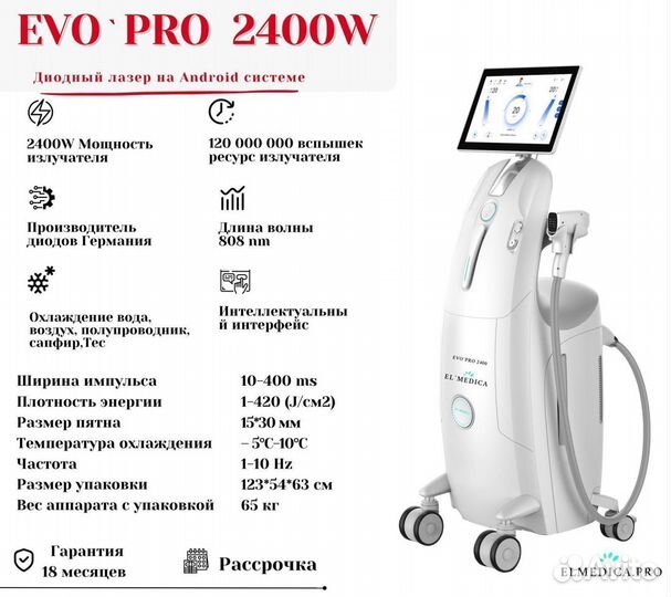 El’Medica EvoPro 2400W 2023 года, диодные лазеры