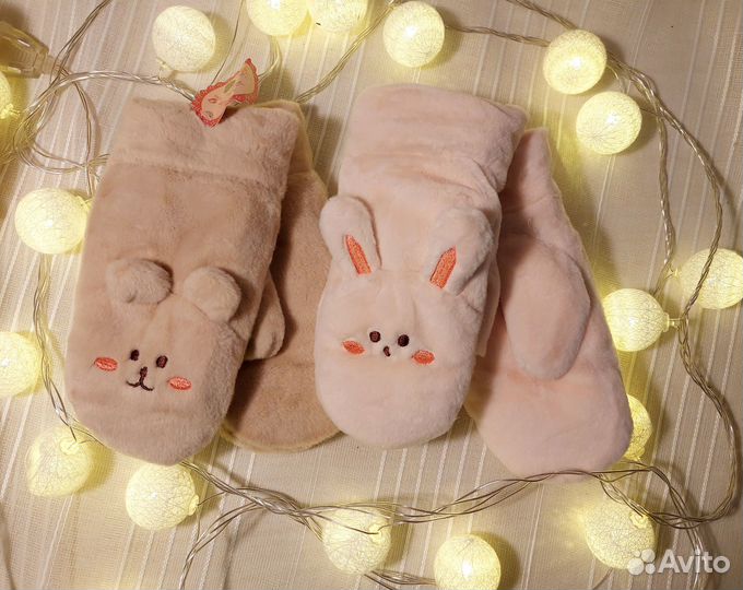 Варежки меховые детские зайчата